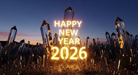 Happy New Year 2026 Crystal Landscape