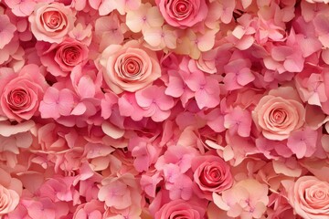 A Beautiful Floral Arrangement Featuring Pink Roses and Hydrangeas Creating a Serene Atmosphere