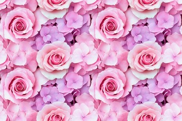 Pink Roses and Hydrangeas Floral Pattern