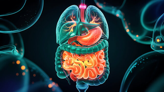 Detailed human digestive and respiratory system anatomy