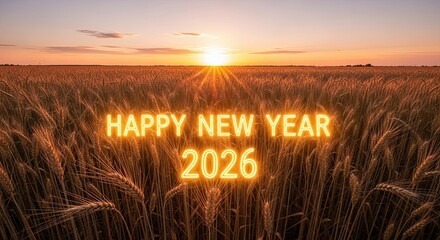 Golden Fields Sunrise Wishing Happy New Year 2026