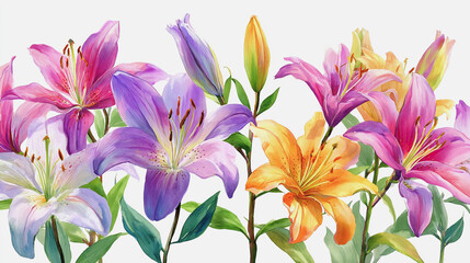 Naklejka premium Elegant wedding invitation card white background . Minimal hand painted watercolor Lilly flowers texture template background. Design for wedding, vip cover, poster, rsvp modern card.Valentine's Day