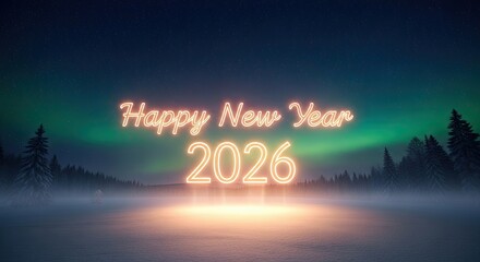 Happy New Year 2026 Festive Aurora Borealis Display