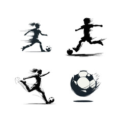 Soccer Player Silhouette Set: Kids and Ball Action