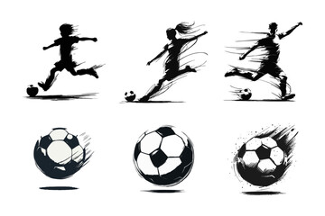 Dynamic Soccer Players Kicking Ball Silhouette Set