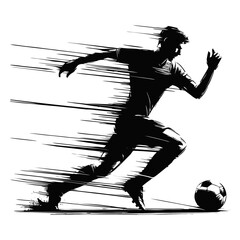 Silhouette of Soccer Player Running with Ball