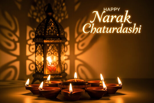 Happy narak chaturdashi festival celebration with diya lamps