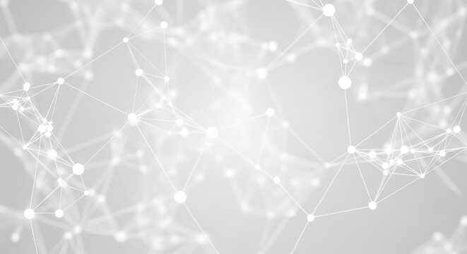 Abstract Network of White Dots and Lines on a Light Gray Background.