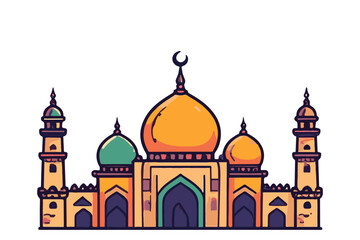 Illustrative depiction of a grand mosque with prominent domes and minarets, showcasing Islamic architectural elements and cultural significance