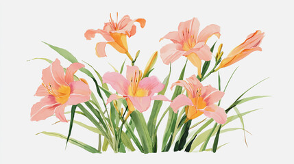 Fototapeta premium Elegant wedding invitation card white background . Minimal hand painted watercolor Lilly flowers texture template background. Design for wedding, vip cover, poster, rsvp modern card.Valentine's Day