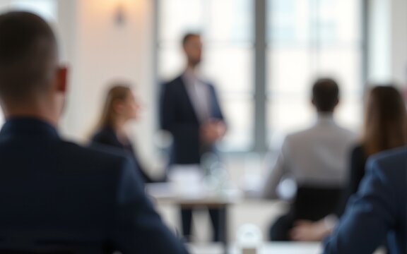 Business Seminar Soft Blur - Gentle blur of a business seminar or workshop with blurred figures. High quality