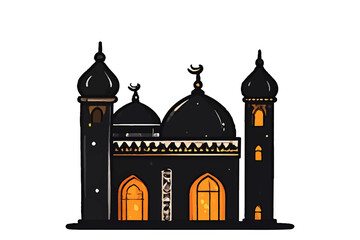 Elegant Mosque Illustration with Black Domes and Crescent Moons