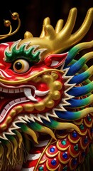 Obraz premium Vibrant Traditional Chinese Dragon Sculpture with Colorful Ornamental Details