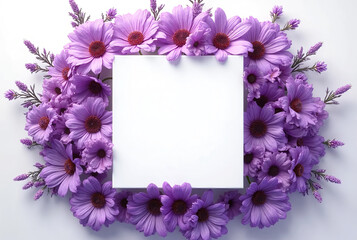 Obraz premium Vibrant purple floral frame showcasing empty space for creative insertion