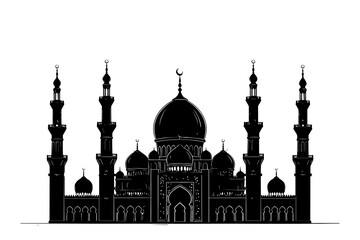Fototapeta premium Black Silhouette of a Mosque Artistic Representation of Islamic Architecture
