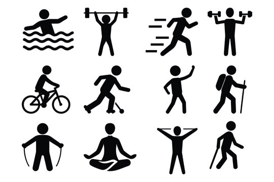 Collection of diverse male athletes in dynamic action poses for sports and fitness themes