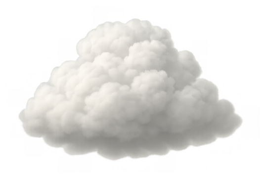 White fluffy cumulus cloud creating weather element, isolated on transparent background, for designs and effects