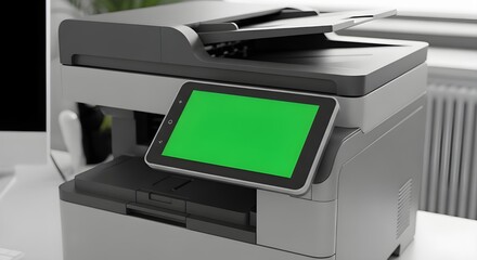 modern office printer with green screen display