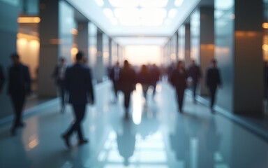 blurred business  people Walking on a modern walkway, abstakt image of people in the lobby of a modern business ,Generative AI. High quality