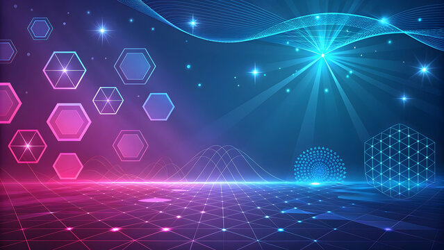 Abstract digital network with glowing hexagons and futuristic light effects