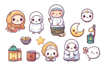 Adorable Islamic Icons Cute Illustrations for Ramadan and Eid Celebrations