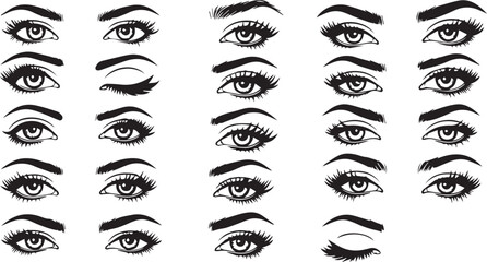 Fototapeta premium Large Collection of Black and White Eye and Eyebrow Designs