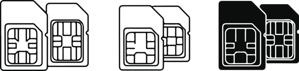 Multiple SIM cards in outline and solid fill SIM card