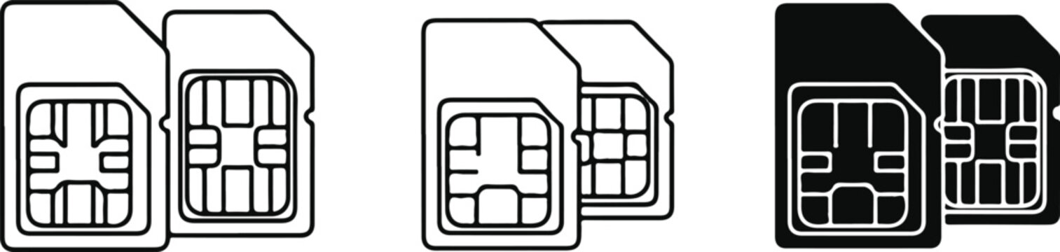 Multiple SIM cards in outline and solid fill SIM card