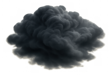 Dark grey cloud of smoke or an approaching storm. Dramatic weather element with transparent alpha channel background