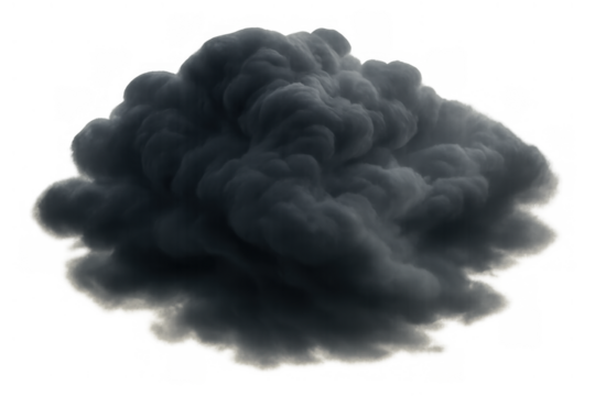 Dark grey cloud of smoke or an approaching storm. Dramatic weather element with transparent alpha channel background