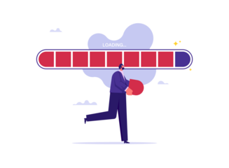 Business process or fulfills goals and tasks concept, metaphor for work of company or organization, businessman with loading bar progress