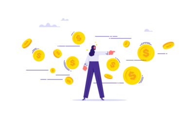 Concept of cash flow and movement of money or finances, business payments, businessman leader control flow of money dollar coins