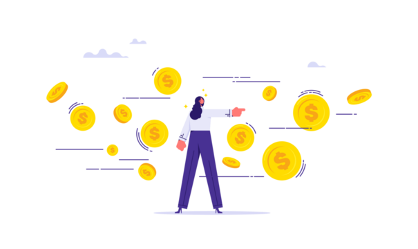 Concept of cash flow and movement of money or finances, business payments, businessman leader control flow of money dollar coins
