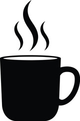 Black silhouette of a steaming hot coffee cup with wisps of steam