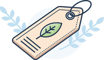 Eco friendly tag with leaf symbol represents sustainable product pricing and green marketing initiatives