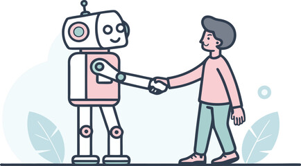 Modern partnership flourishes as human and robot handshake symbolizes innovative collaboration and future business success