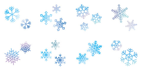 雪の結晶　グラデーション　青　セット　ベクター　イラスト