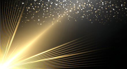Golden light rays emanating from a bright source with sparkling particles above