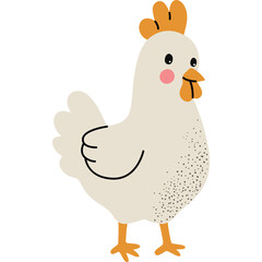 Cute White Chicken Cartoon with Orange Comb and Feet Standing Profile View Simple Illustration Isolated on White Background Minimalist Style and Adorable Facial Expression