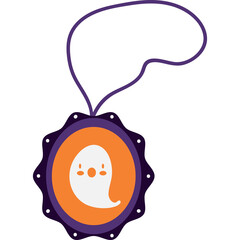 Cute White Ghost Medallion with Orange Center and Purple Outline on Transparent Background for Halloween Celebration
