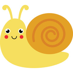 Cute yellow cartoon snail with orange spiral shell and smiling face on a transparent background © Darma