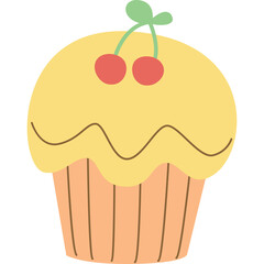 Cute Yellow Cupcake With Red Cherry Topping On A Transparent Background A Simple Sweet Dessert Treat