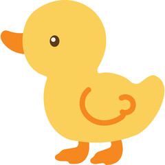 Cute Yellow Duckling Cartoon Illustration with Orange Beak and Feet on Transparent Background Simple Flat Design