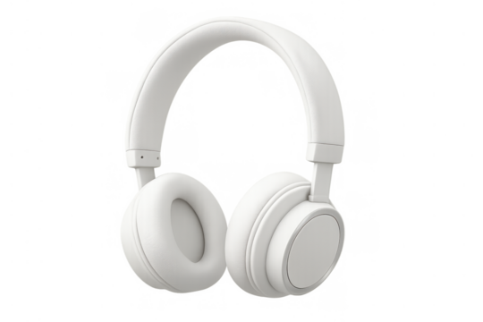 White modern over-ear wireless headphones for listening to music, audio, and podcasts on a transparent background - Powered by Adobe