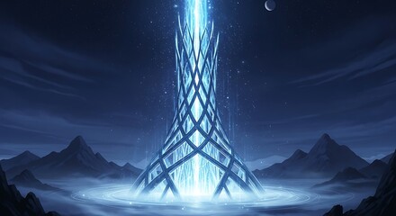 Mystical Tower of Light - A Sci-Fi Landscape.