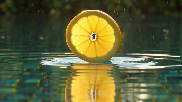 Vivid Orange Circular Pool Float Ring Hovering Above Teal Water Reflections
