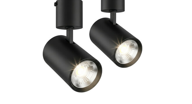Two black track lights isolated on transparent background
