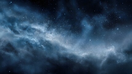 Naklejka premium Vast cosmic nebula with glowing stars and swirling dust against a dark sky