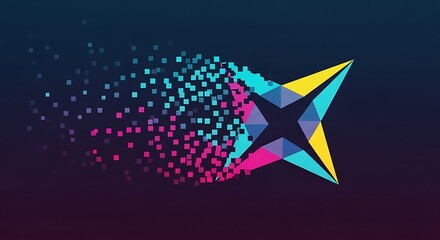 Dynamic abstract starburst dissolving into vibrant pixels
