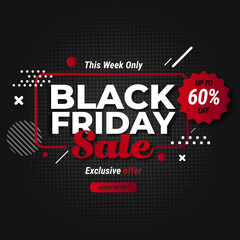 Black Friday Sale Banner with 60% Discount. This Week Only. Exclusive Offer. Shop Now.